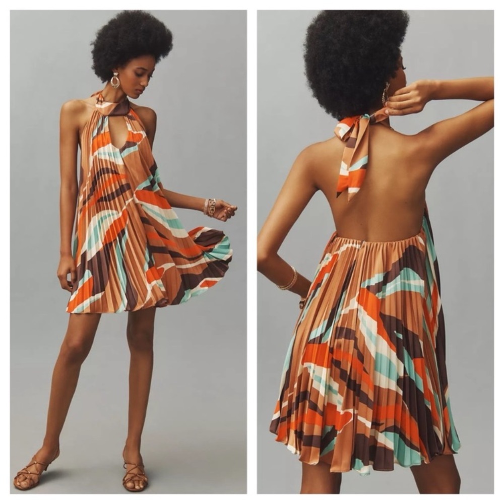 NWT Anthropologie Hutch Pleated Halter Mini Dress